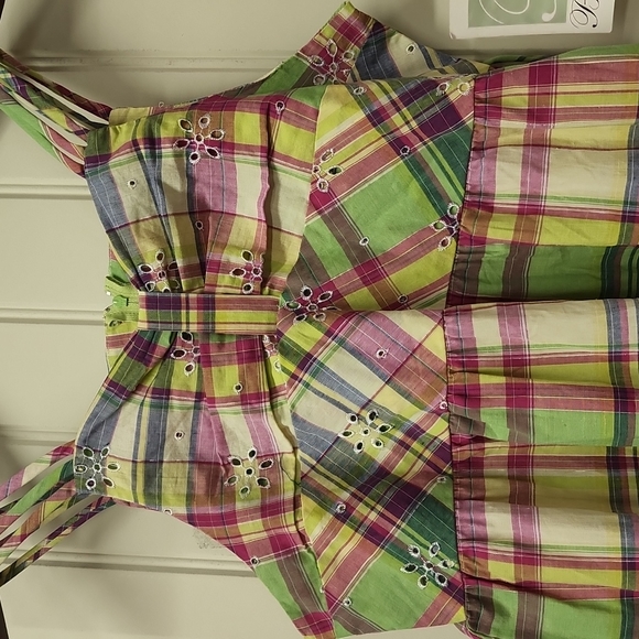 Bonnie Jean size 16 junior plaid silver threaded pink green yellow sundress - Picture 5 of 10